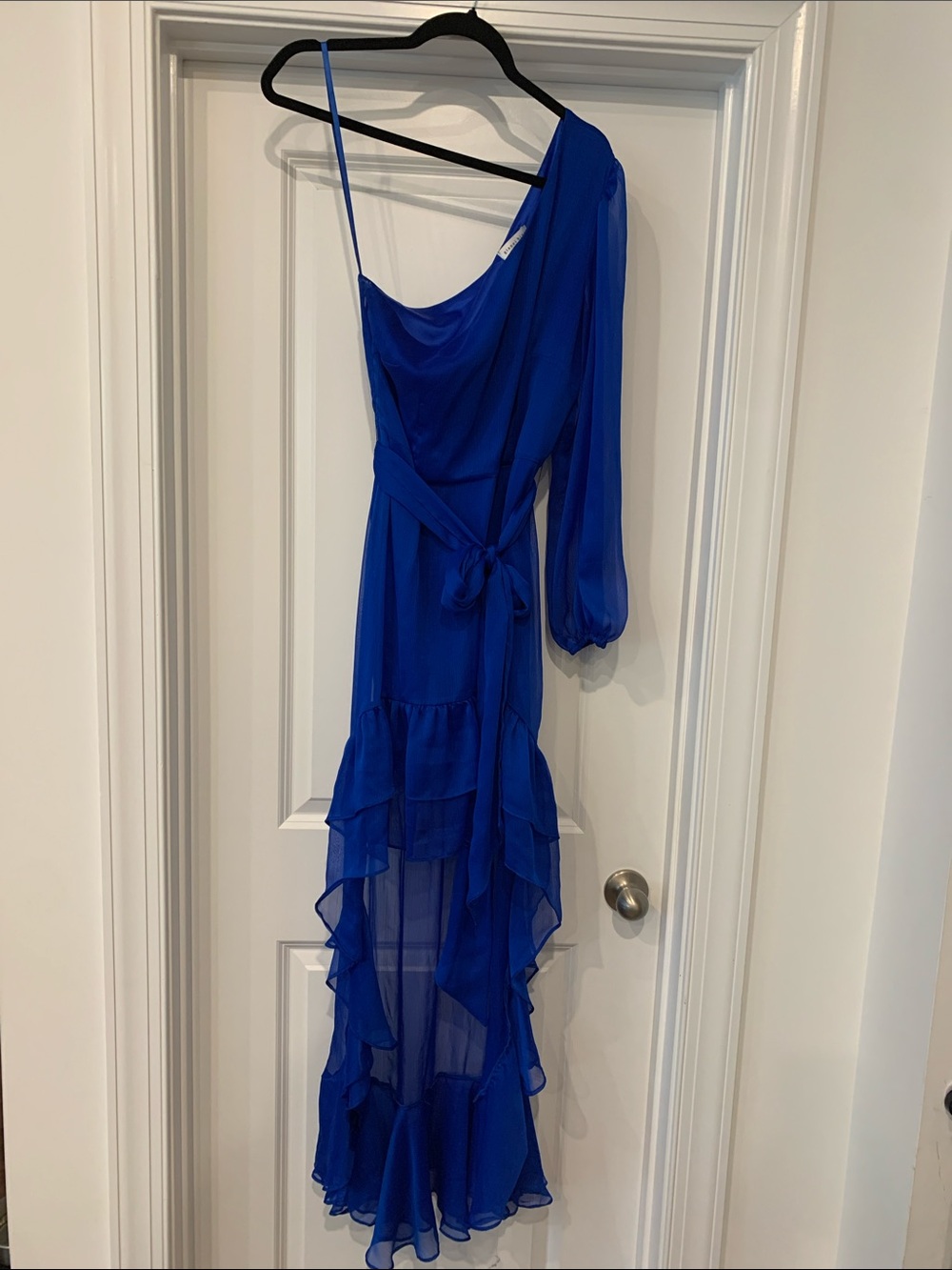 Gianni Bini Cobalt One-Shoulder Asymmetrical Ruffle Maxi Dress 10 NWOT